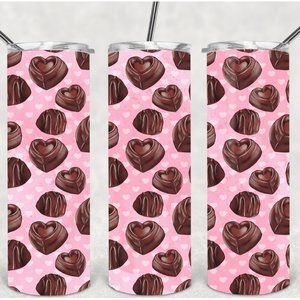 Women's Pink Chocolate Valentines Design 20oz Tumbler Teddy CoasterGift Set